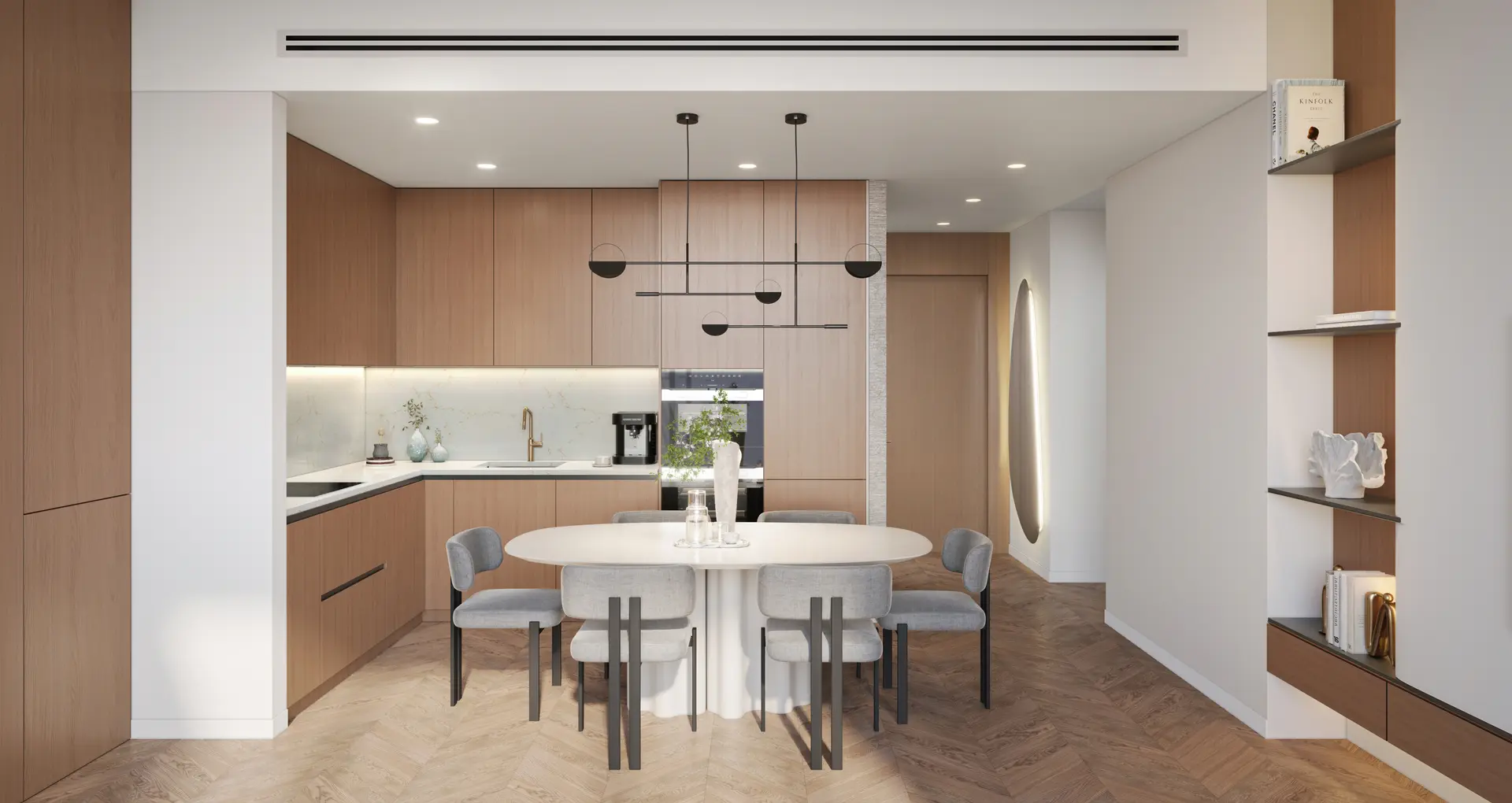 Modern kitchen interior at Sheraton Residences Al Marjan Island luxury apartment