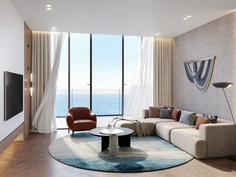 Luxury studio interior with sea view at Sheraton Residences Al Marjan Island Ras Al Khaimah
