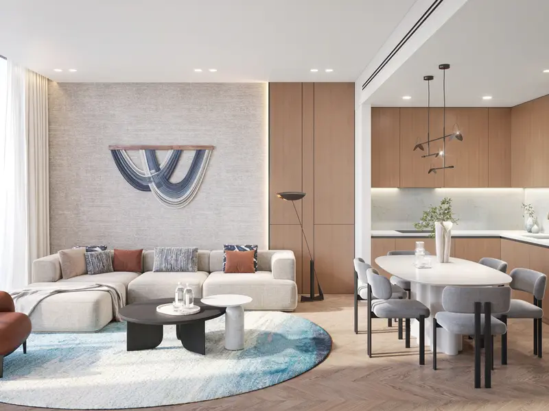 Two bedroom modern living and dining area at Sheraton Residences Al Marjan Island Ras Al Khaimah