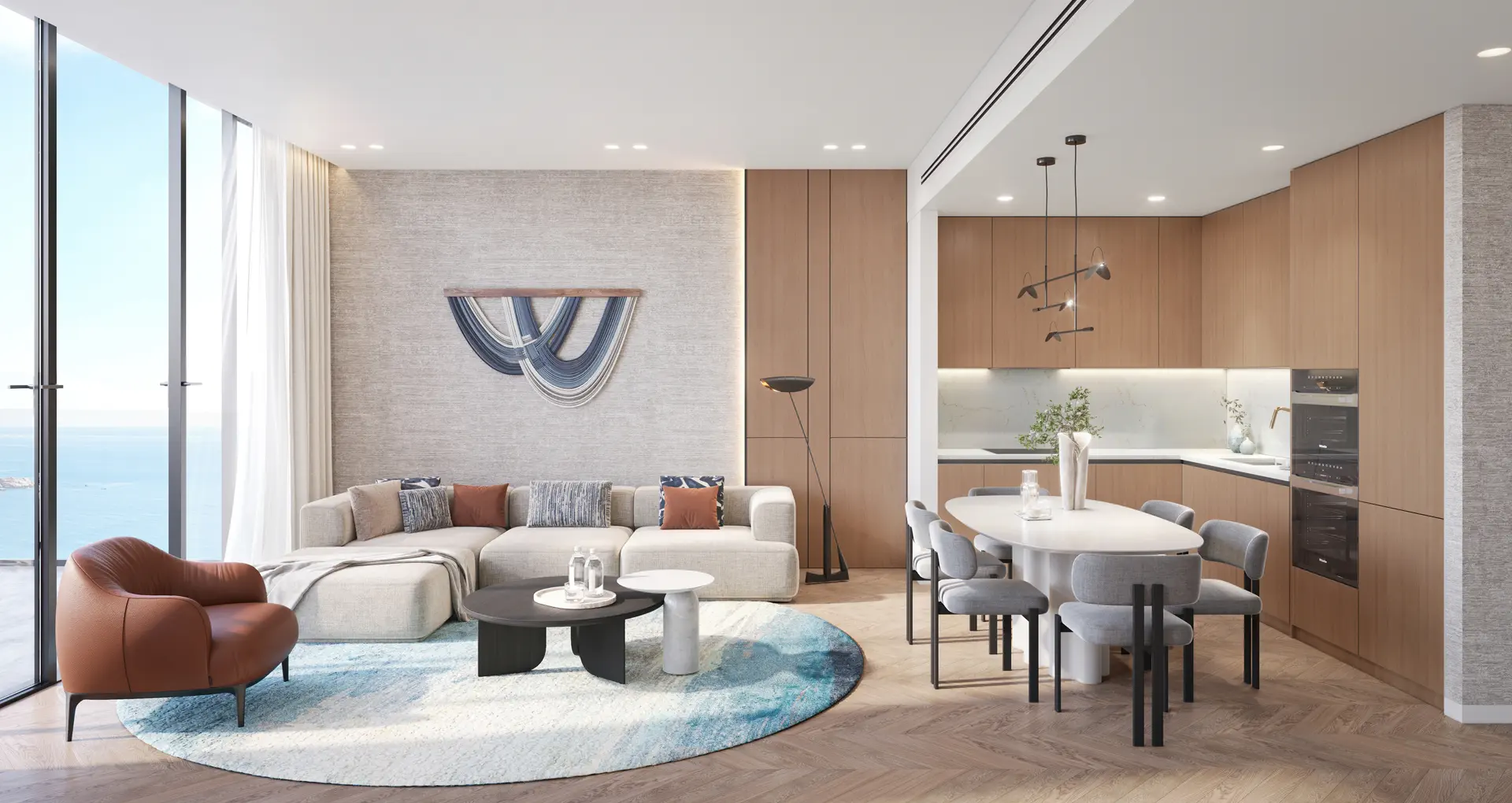 Two bedroom modern living and dining area at Sheraton Residences Al Marjan Island Ras Al Khaimah